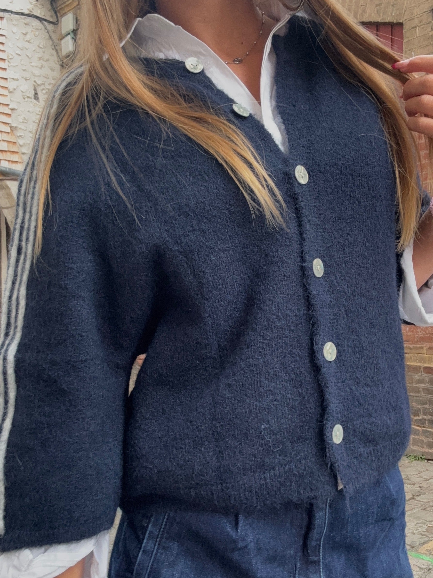 Cardigan Marine Étoile Bandes Blanches