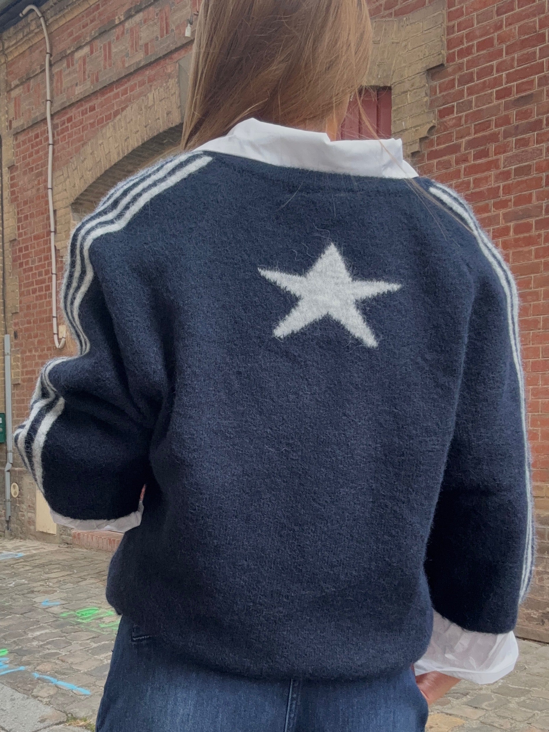 Cardigan Marine Étoile Bandes Blanches
