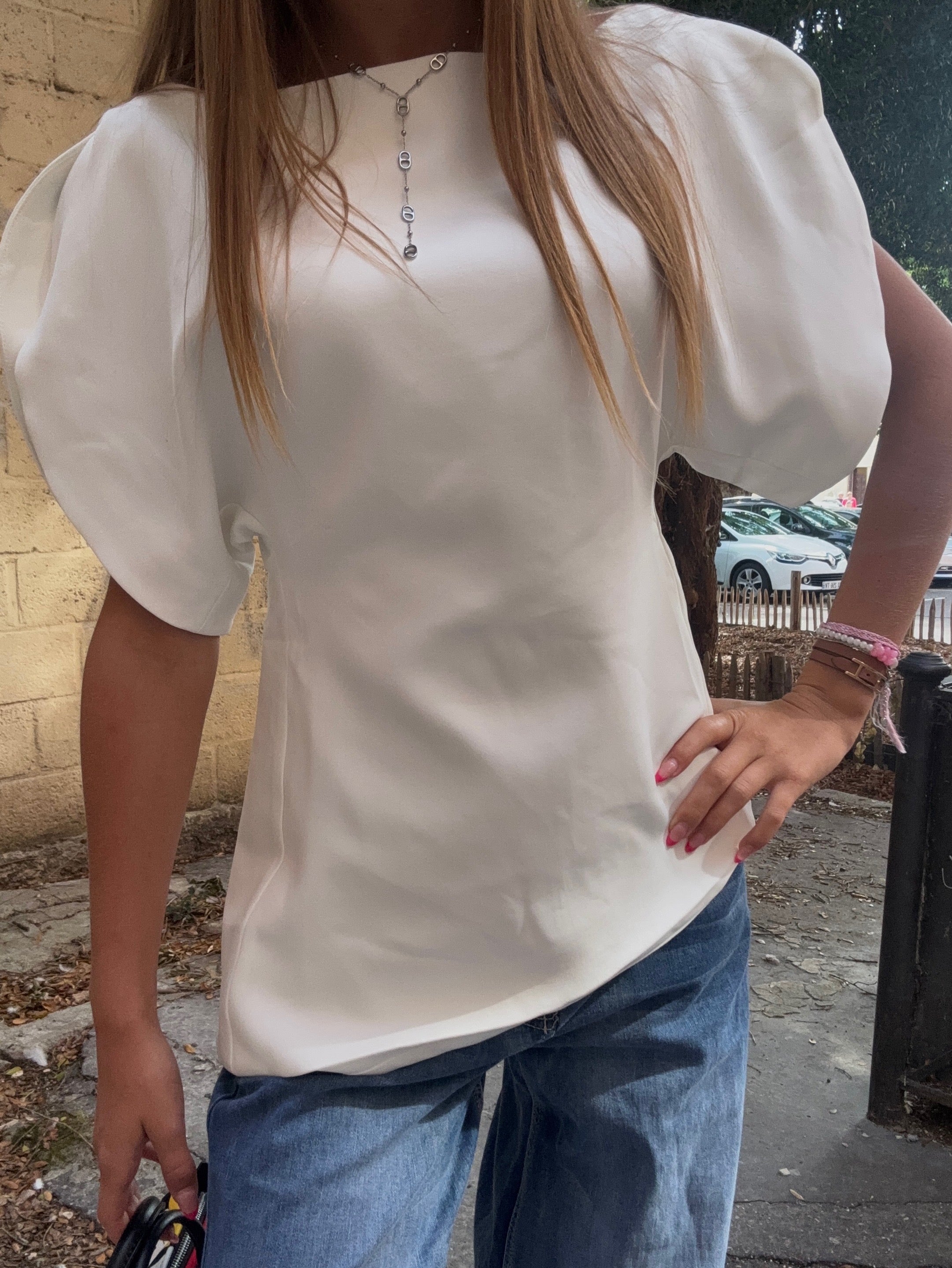 Haut Blanc Manches Bouffantes
