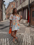 Robe Courte Imprimé Artistique – Manches Papillon