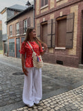 Blouse Rouge à Pois – Manches Bouffantes et Taille Smockée