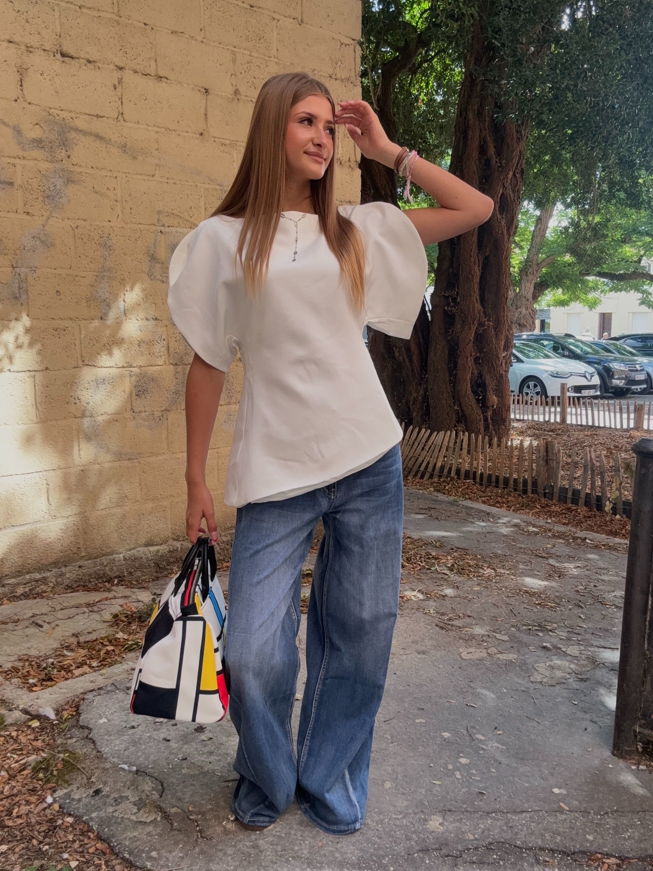 Haut Blanc Manches Bouffantes
