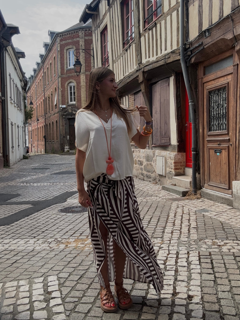 Jupe Longue Rayée Chocolat et Blanc