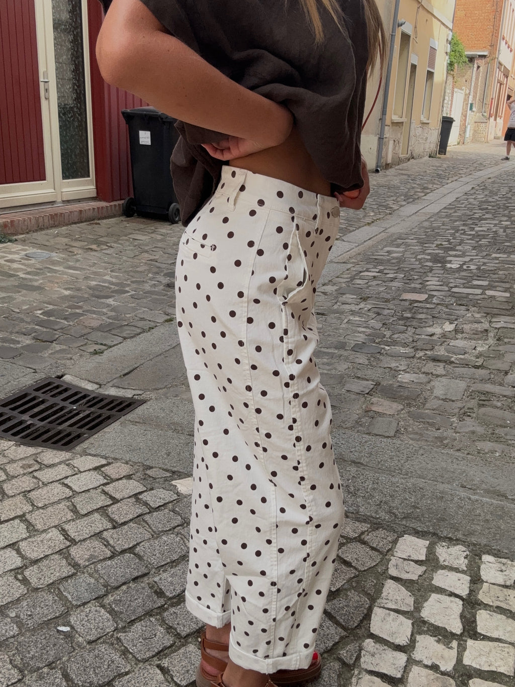 Pantalon à Pois Marron et Blanc