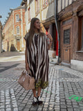 Robe Longue Rayures Chocolat & Bordure Fleurie