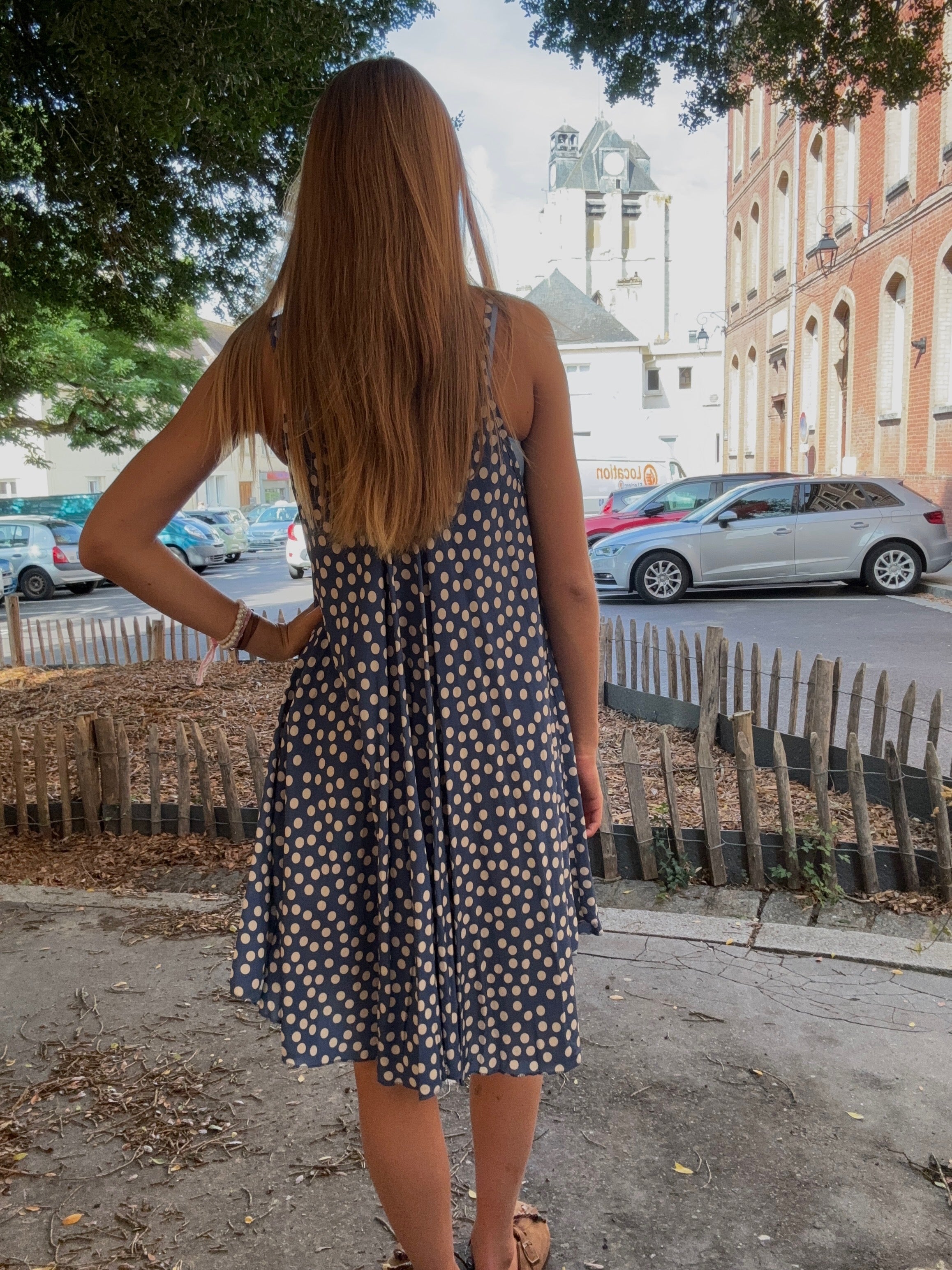 Robe Courte Bleu Marine à Pois