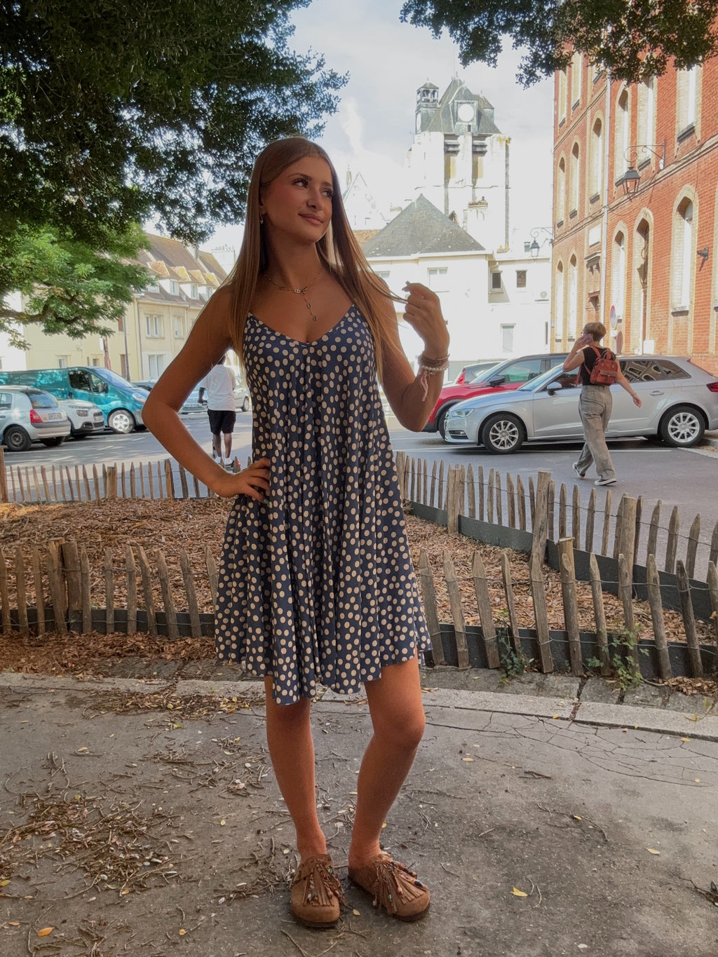 Robe Courte Bleu Marine à Pois