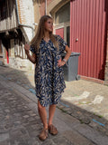 Robe Chemise Imprimé Zèbre Bleu Marine