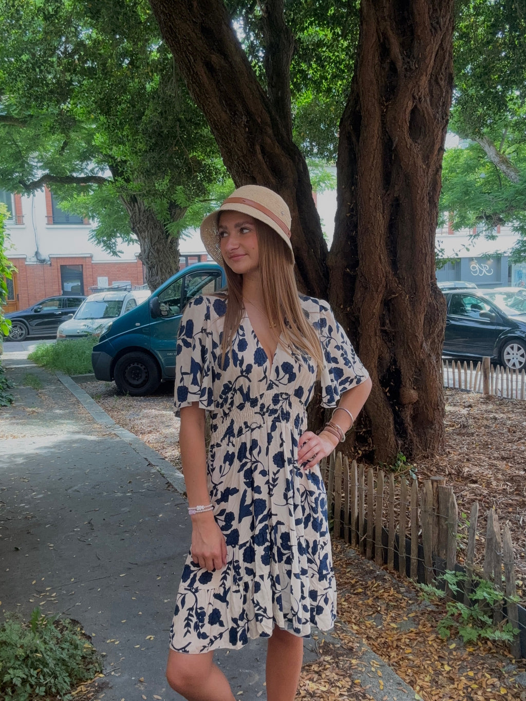 Robe Courte Florale Marine