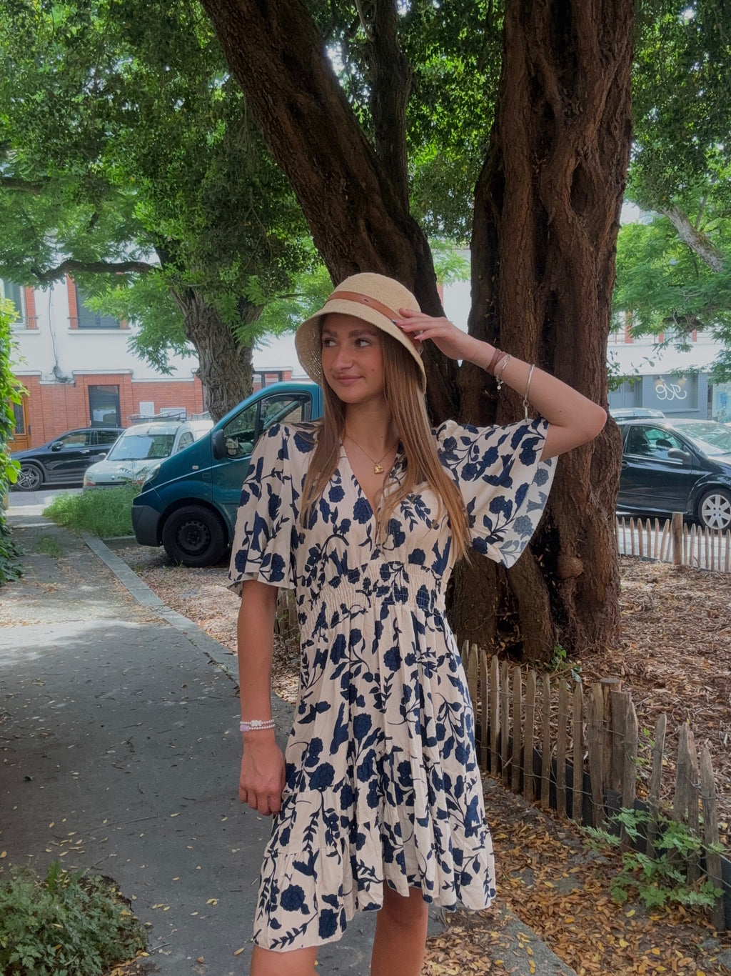 Robe Courte Florale Marine