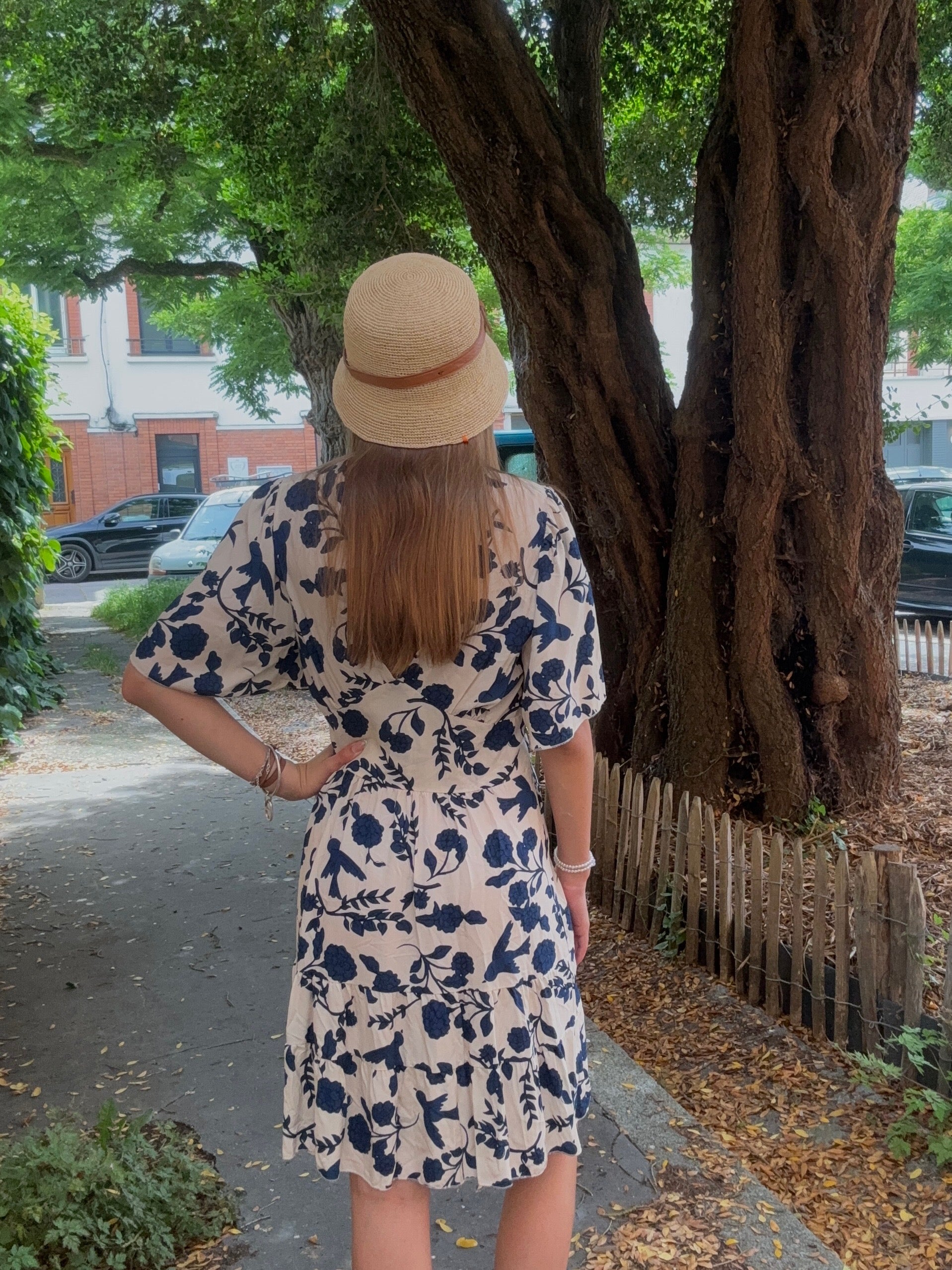 Robe Courte Florale Marine