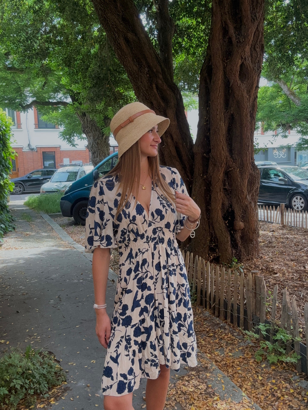Robe Courte Florale Marine