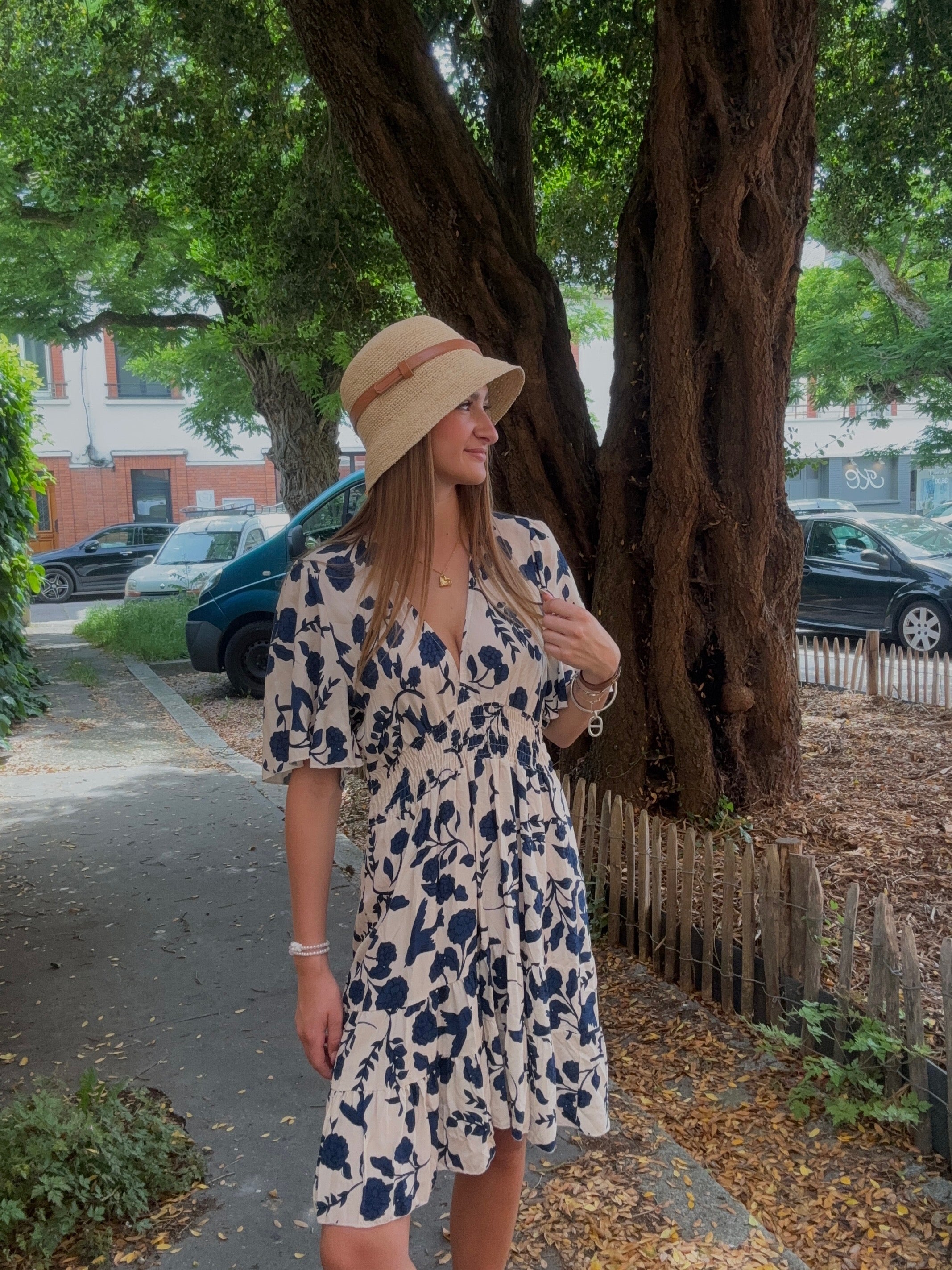 Robe Courte Florale Marine