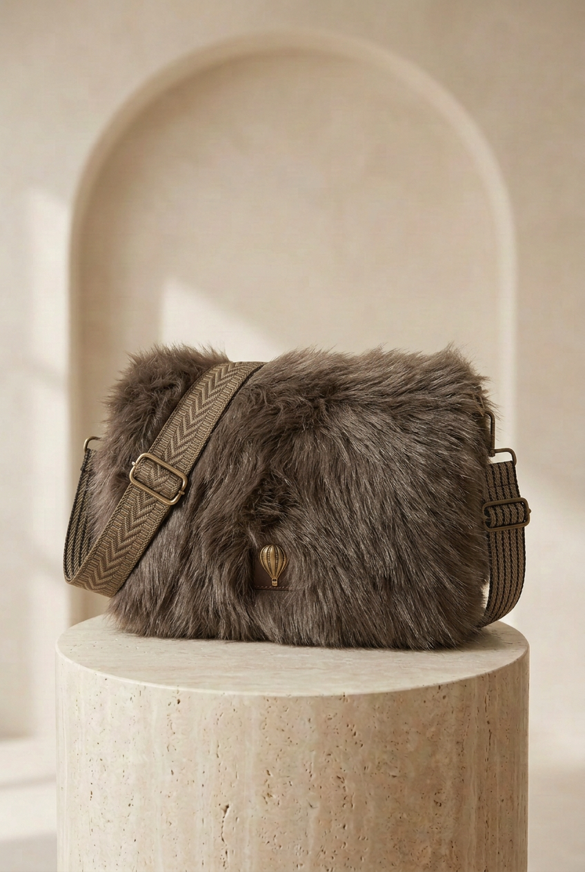 Sac bandoulière choco effet duveteux