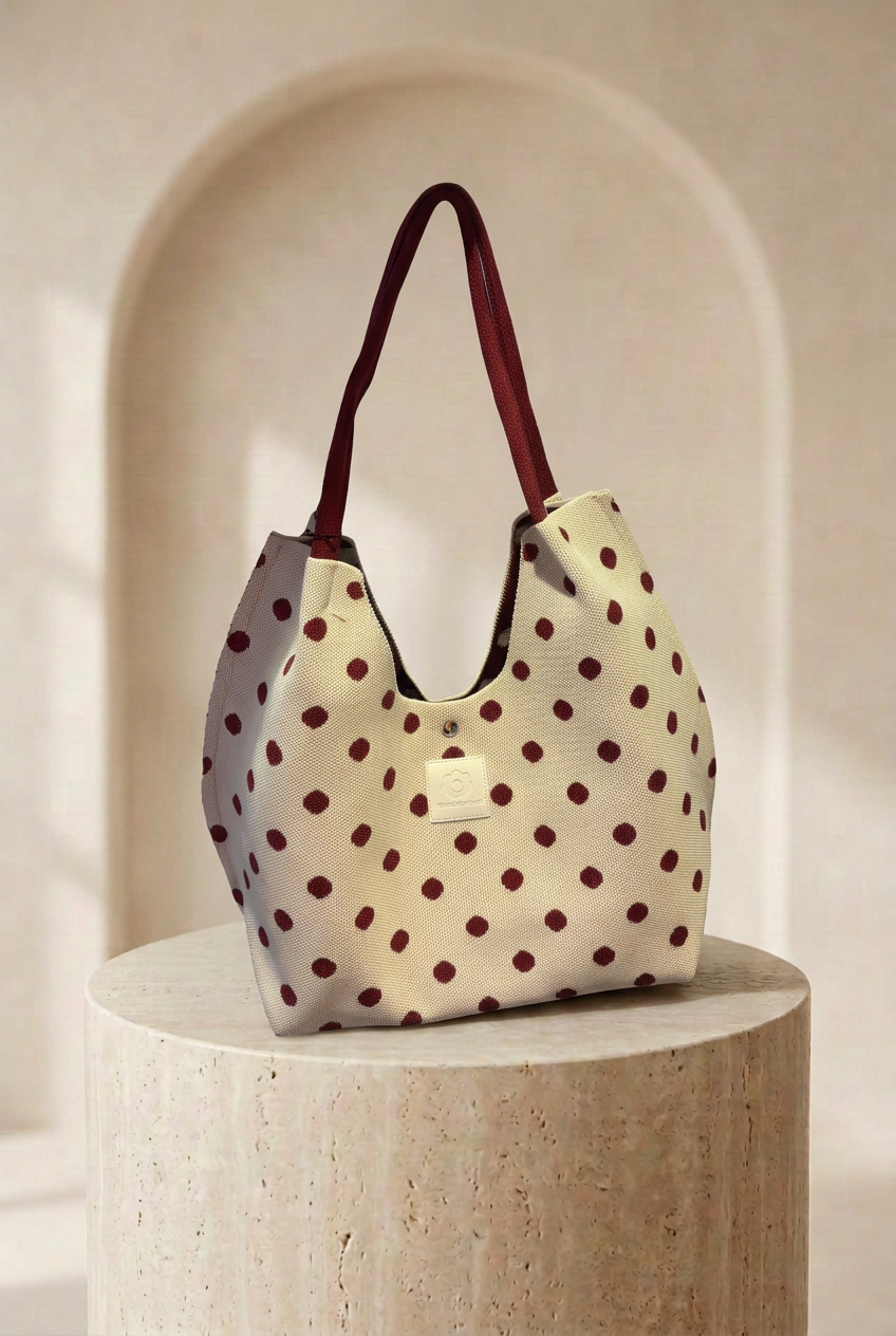 Sac à épaule à pois avec anse contrastante et ouverture échancrée