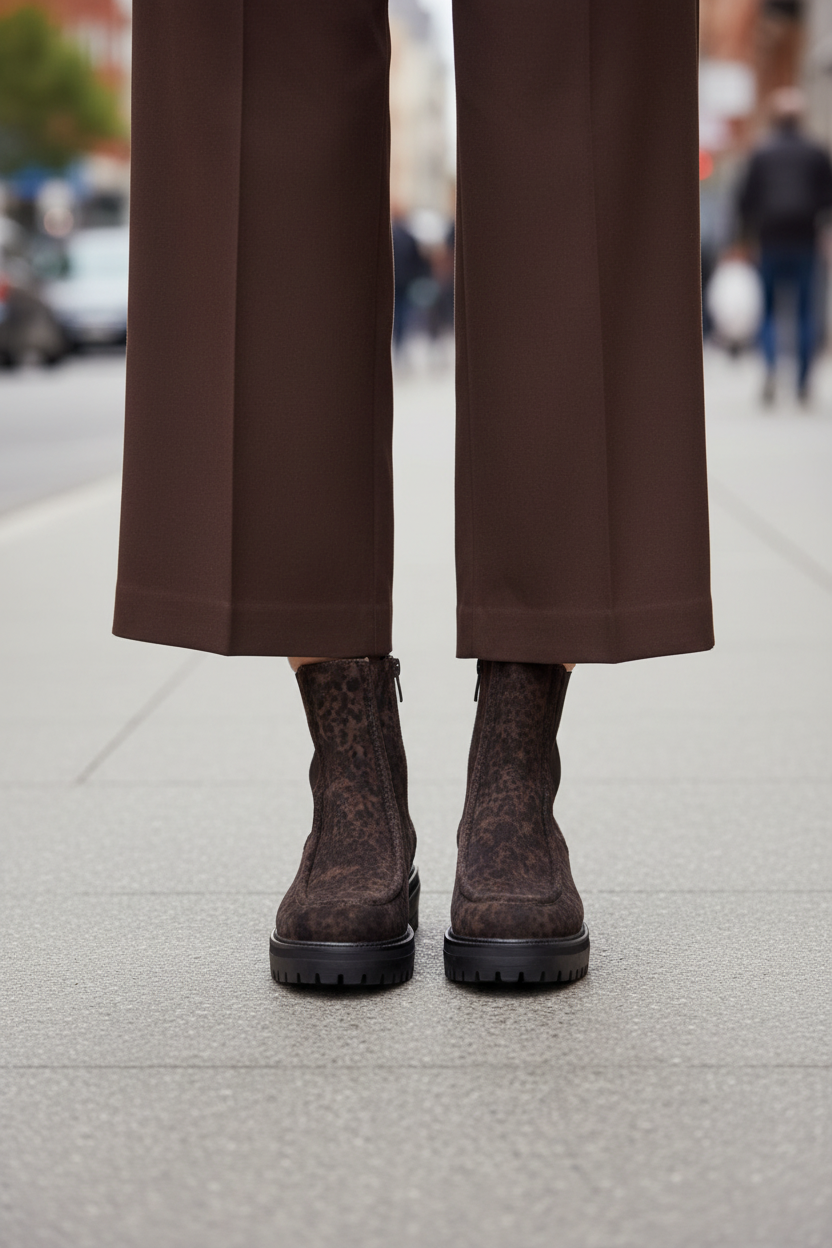 Chelsea Boots Suède Marron Embosse Plateforme