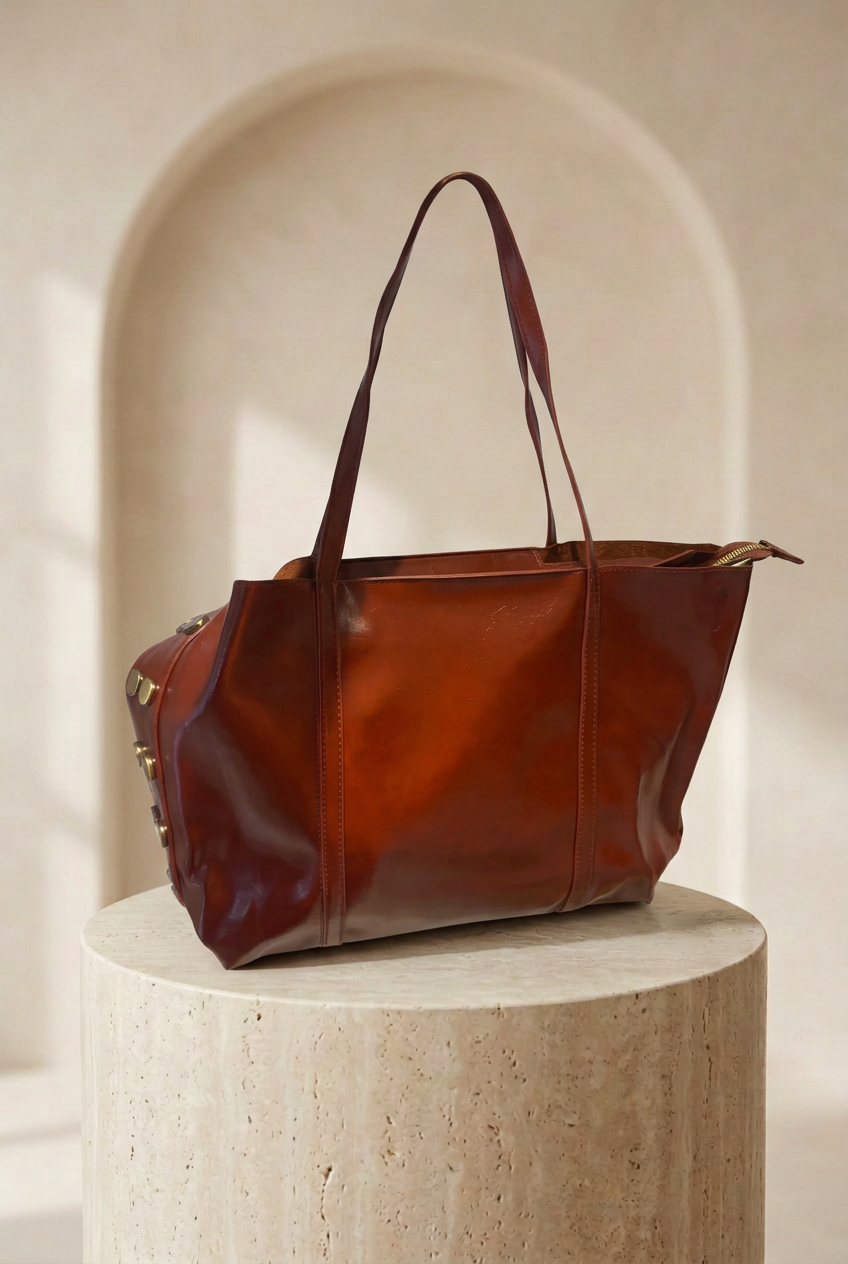 Sac cabas ocre avec bandoulière
