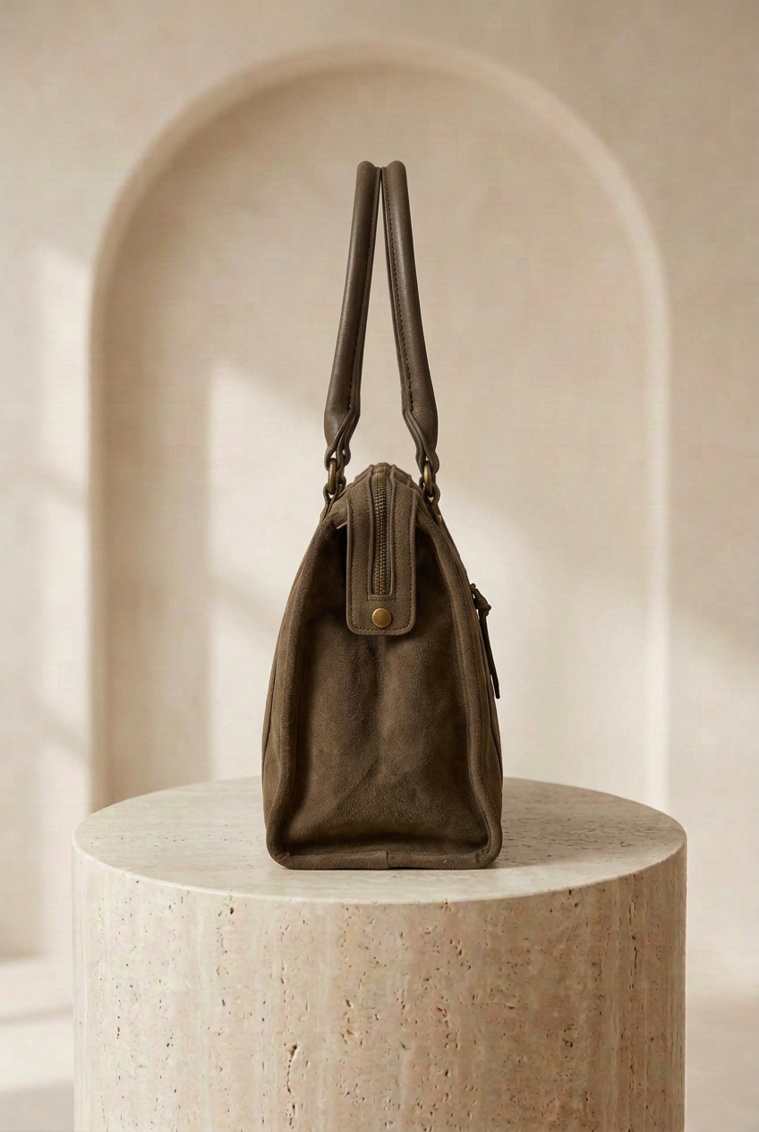 Sac à main kaki à clous et poche zippée