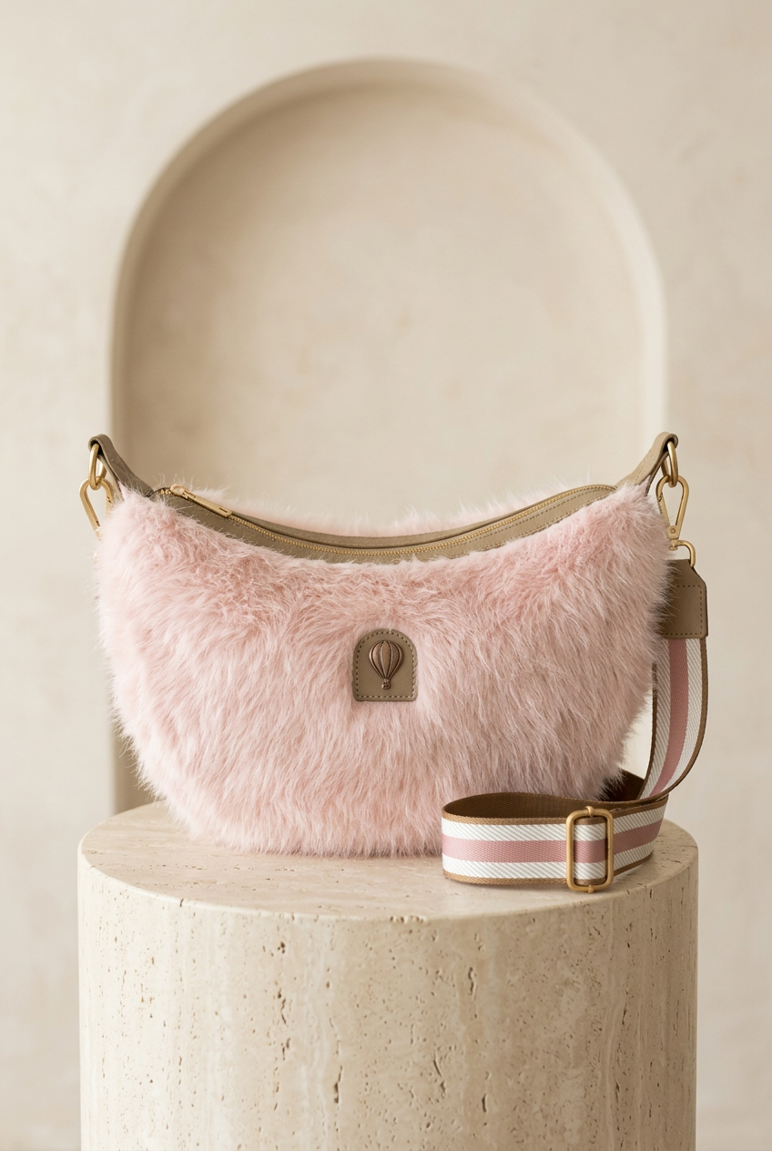 Sac bandoulière rose poudré effet duveteux
