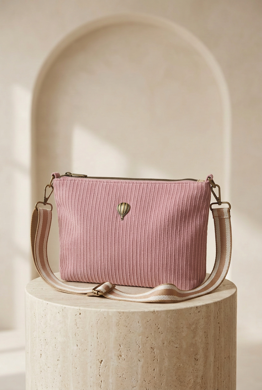 Sac bandoulière rose à texture côtelée