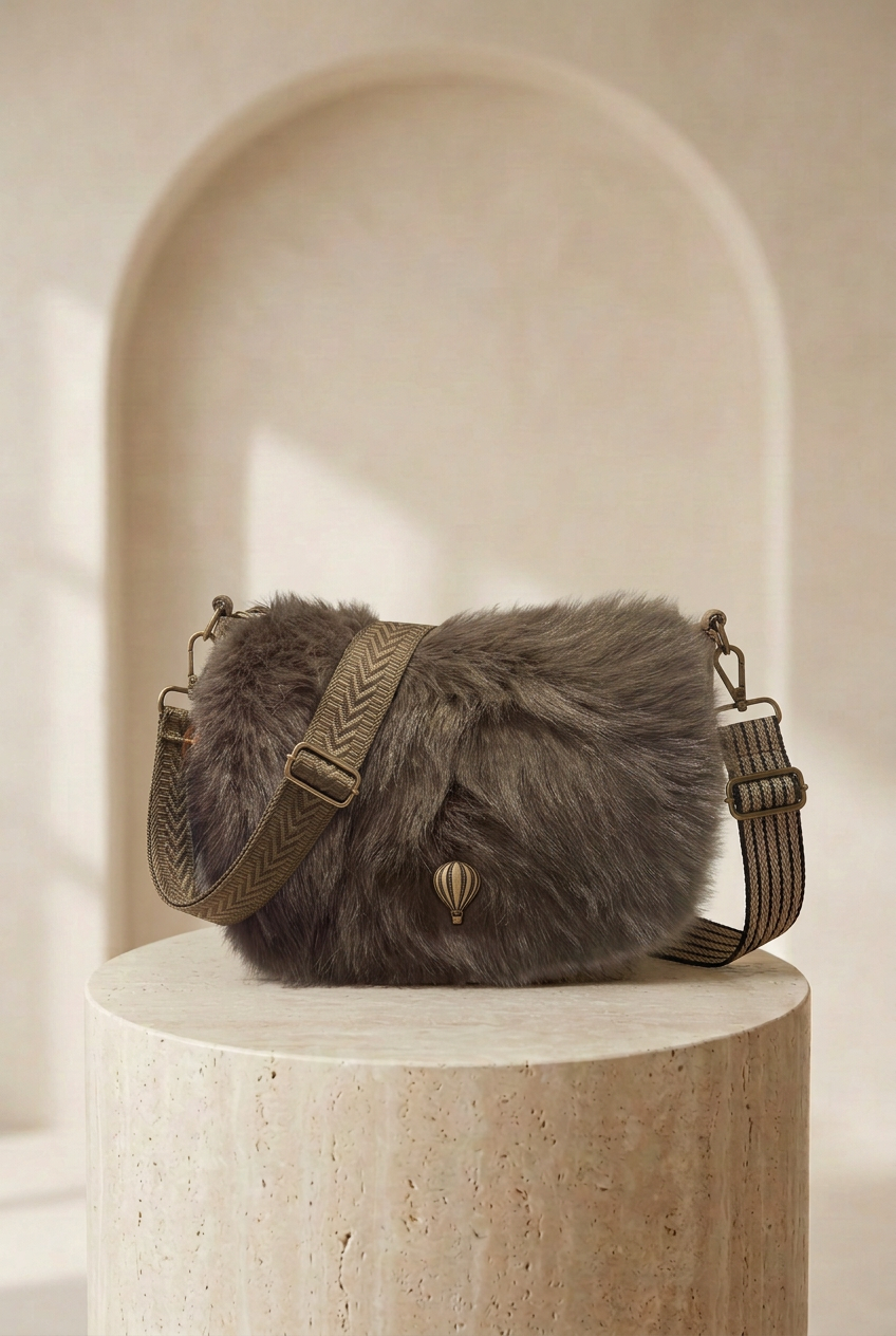 Sac bandoulière choco effet duveteux