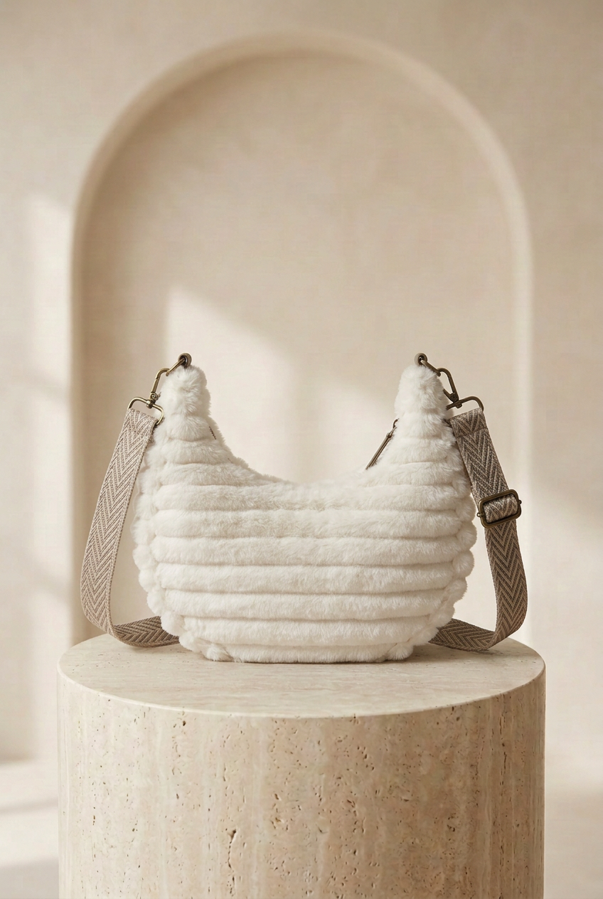 Sac bandoulière écru effet duveteux à reliefs