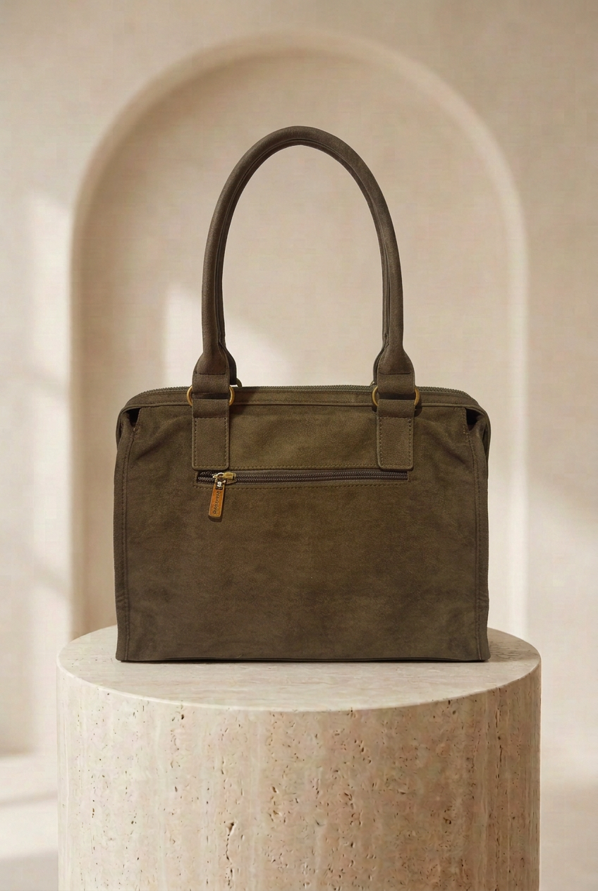 Sac à main kaki à clous et poche zippée