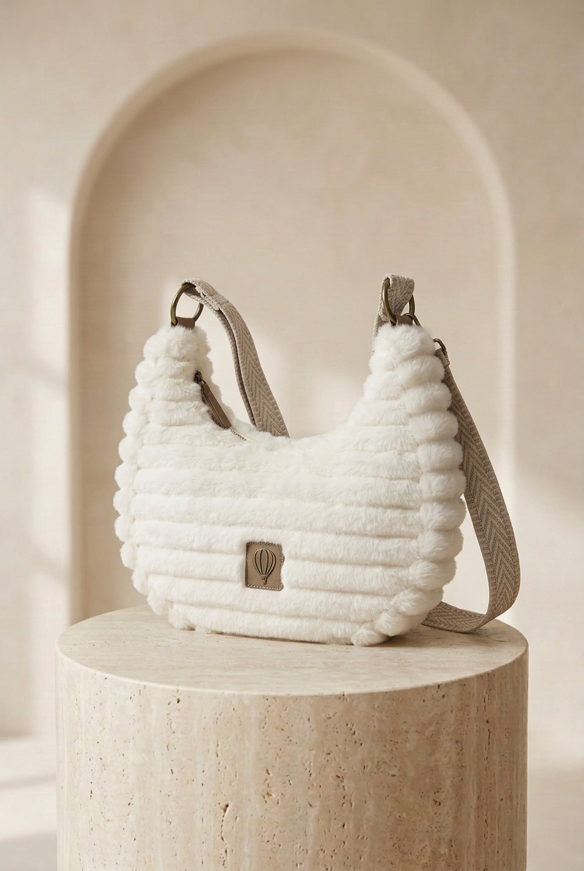 Sac bandoulière écru effet duveteux à reliefs