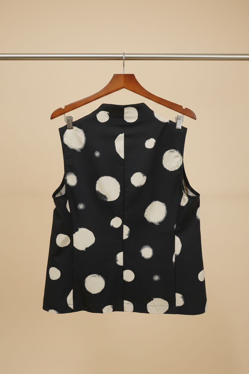 Gilet Noir Pois Crème — Asymmétrique & Graphique