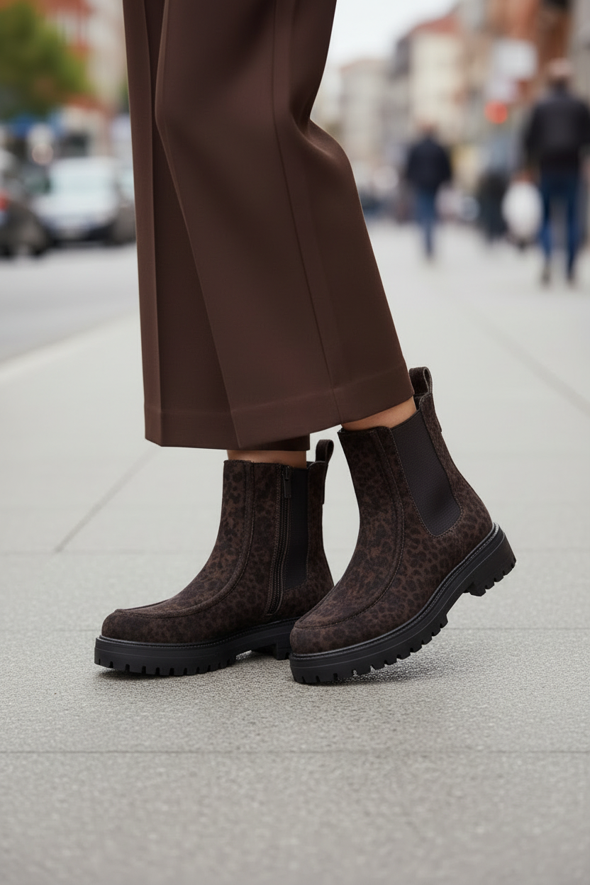 Chelsea Boots Suède Marron Embosse Plateforme