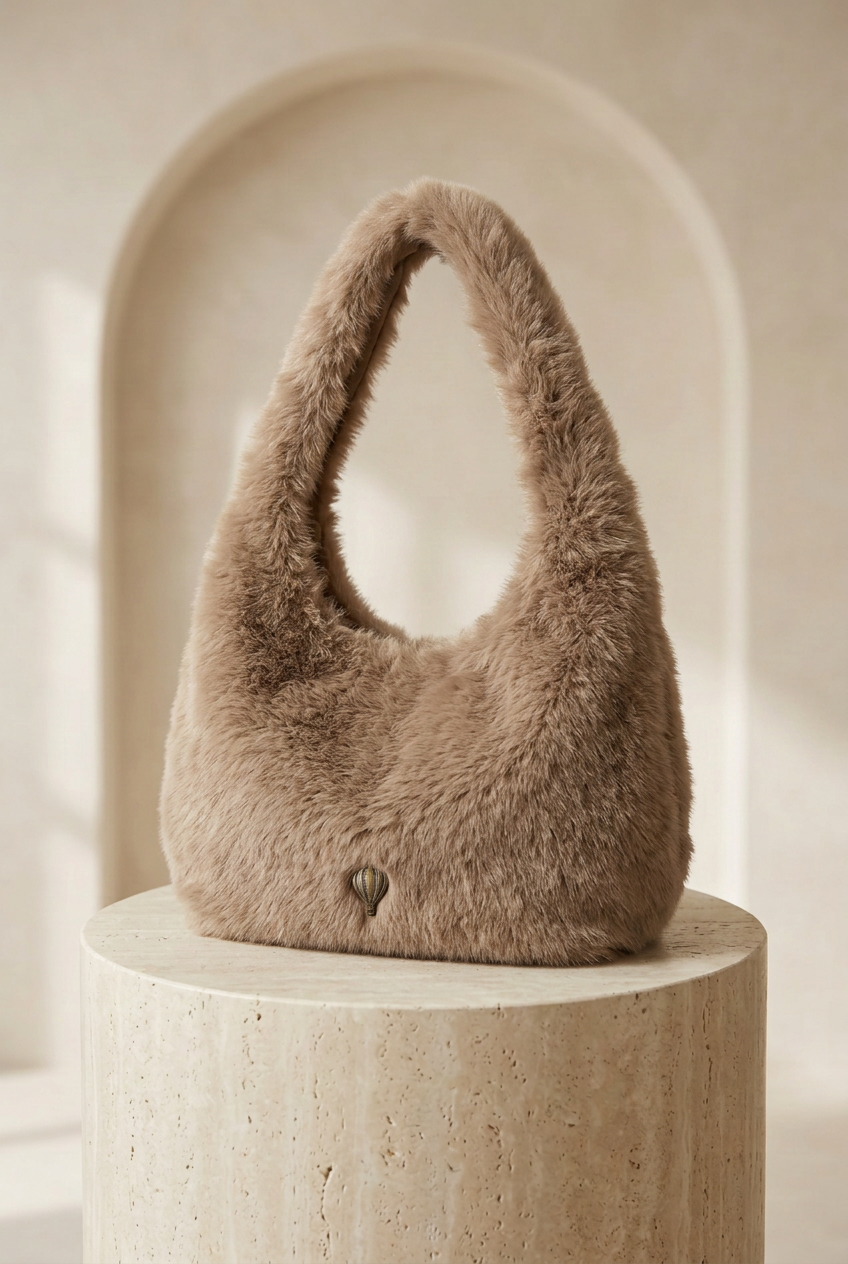 Sac à épaule taupe effet duveteux