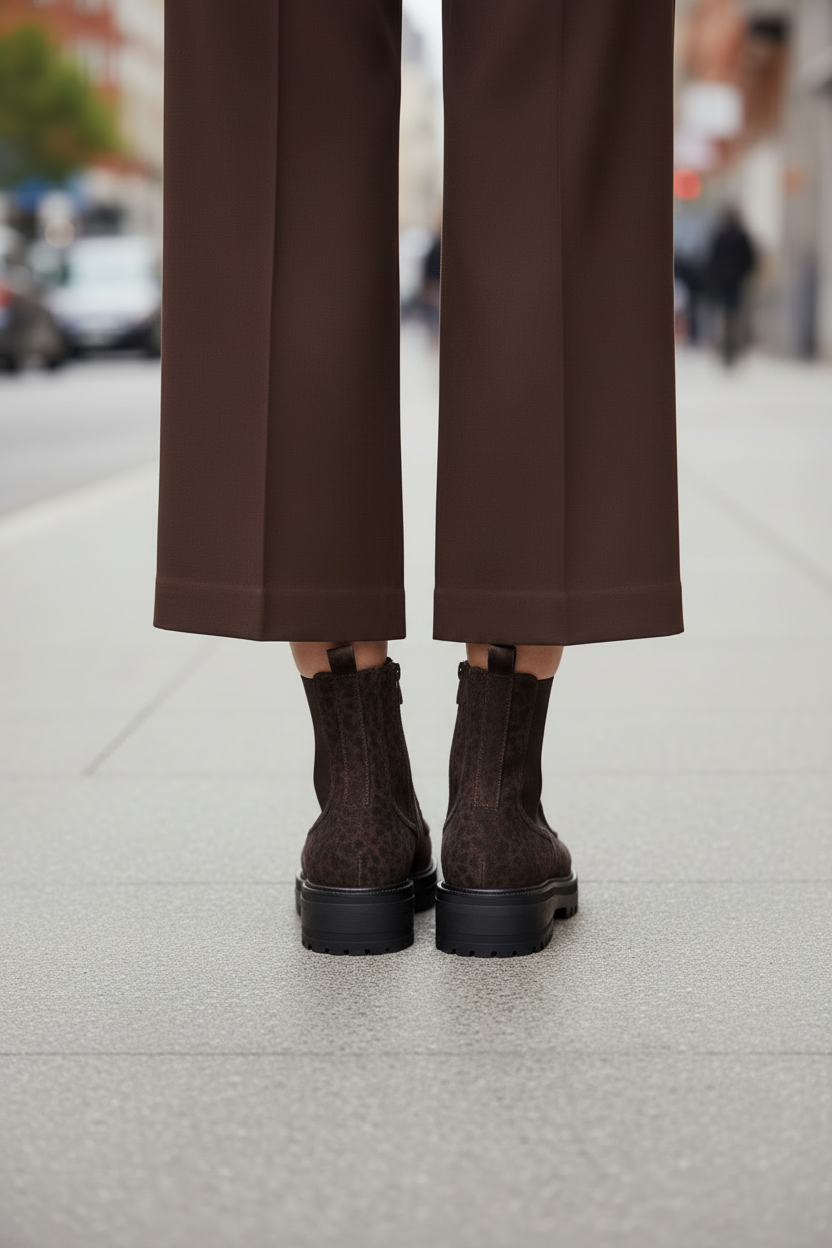 Chelsea Boots Suède Marron Embosse Plateforme