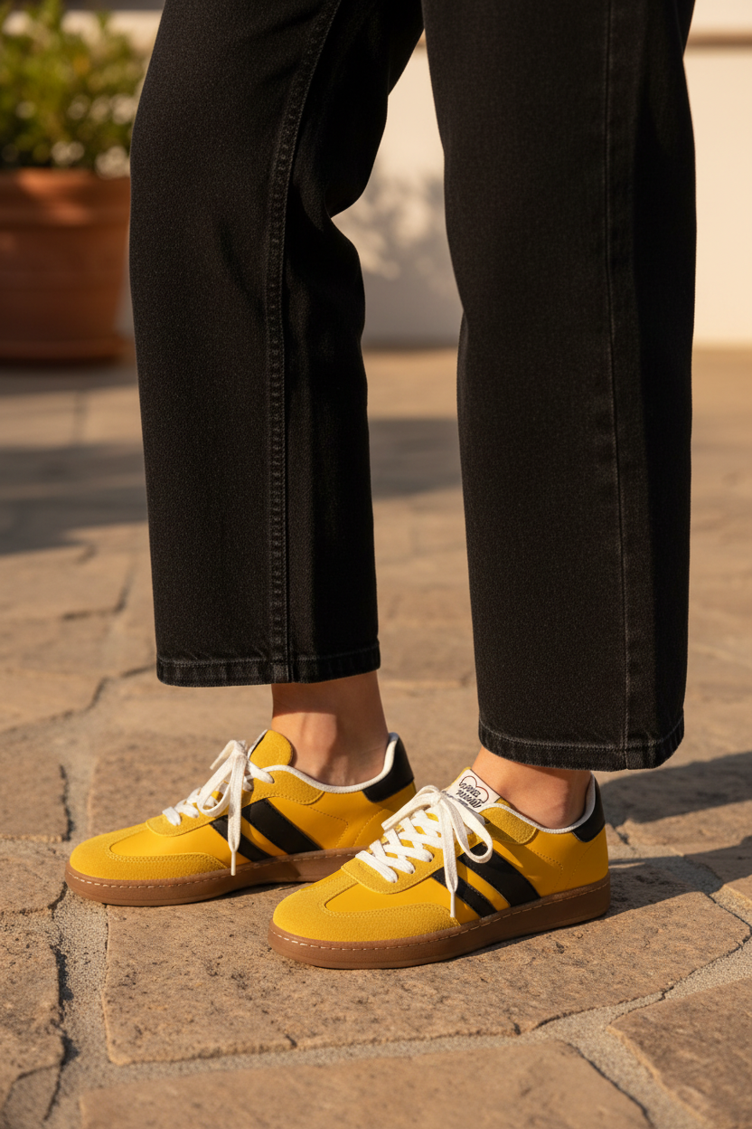 Baskets Daim Jaune Moutarde Bandes Noires