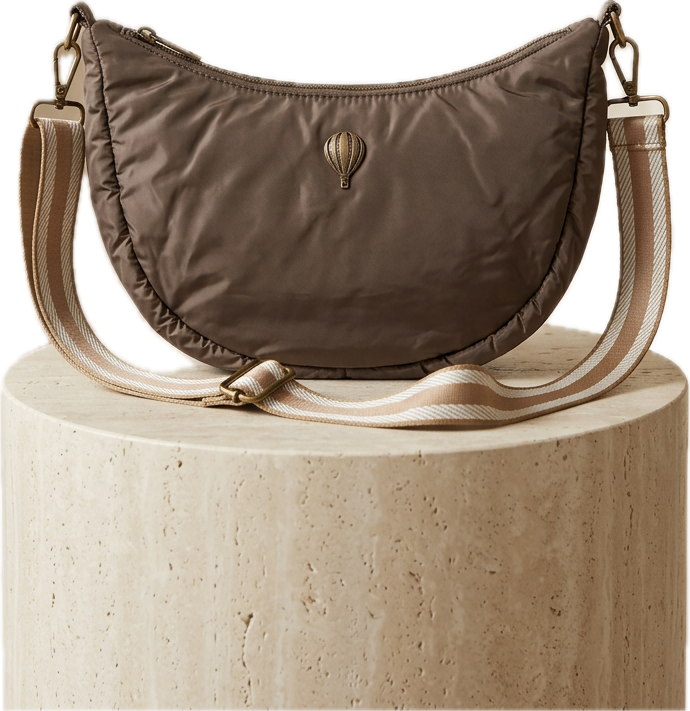 Sac demi-lune choco à bandoulière rayée