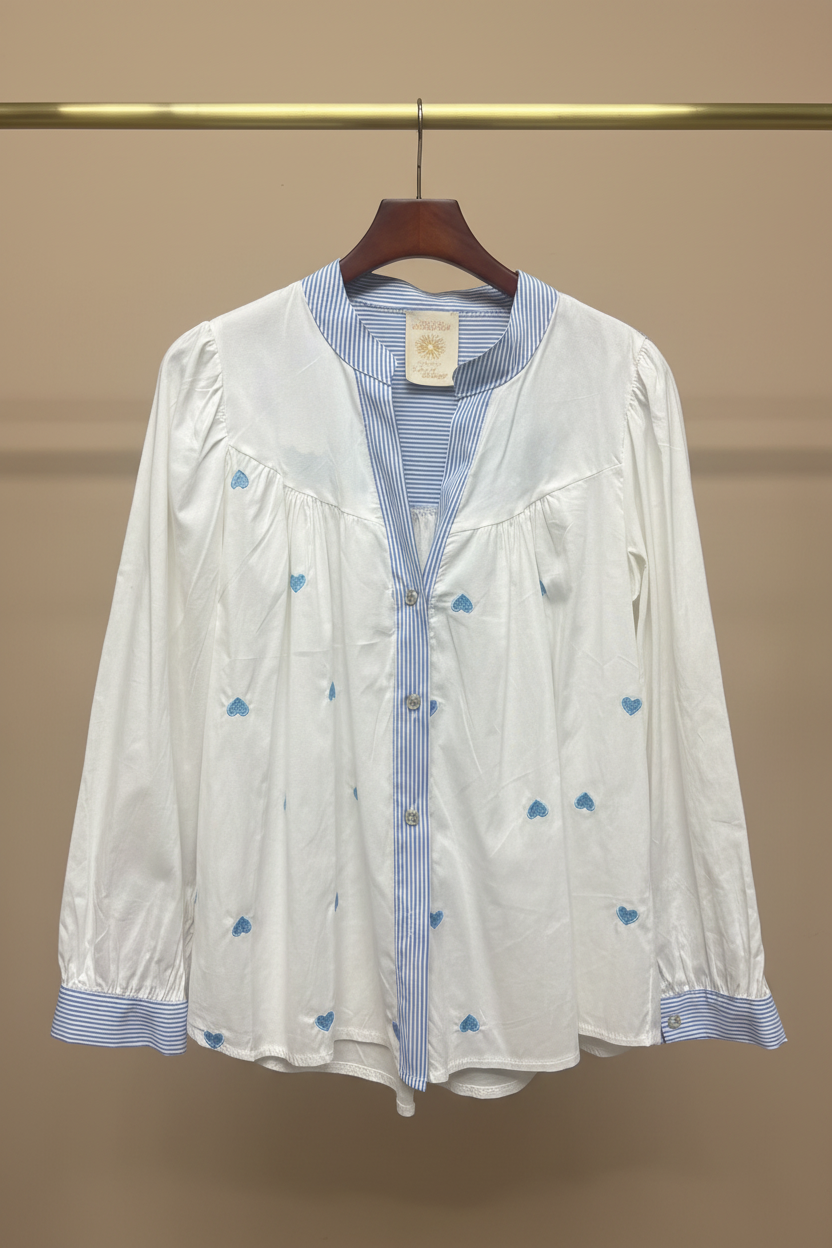 Chemise Brodée Cœurs Bleus 💙