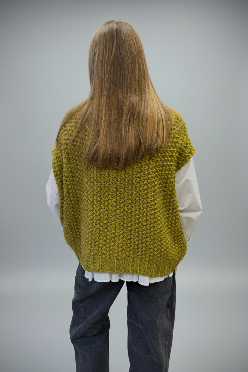 Gilet vert dos fond studio