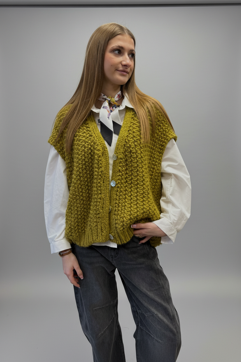 Gilet vert fond studio