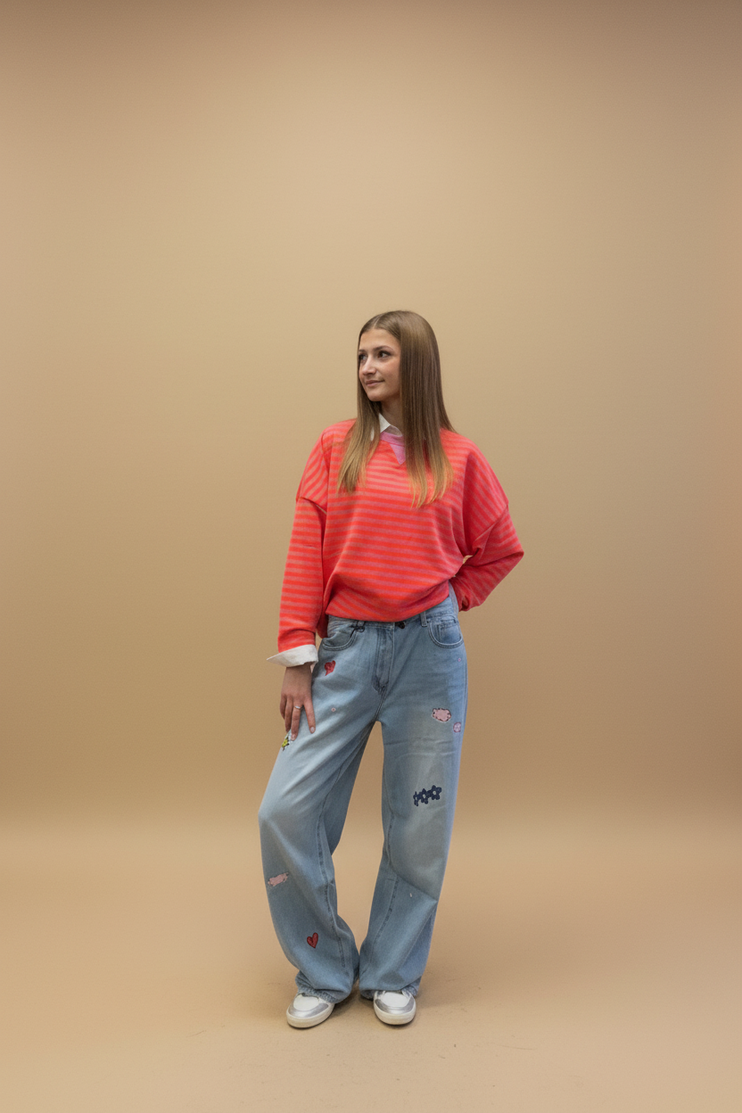 👖 Jean large décoré — « Denim Love »