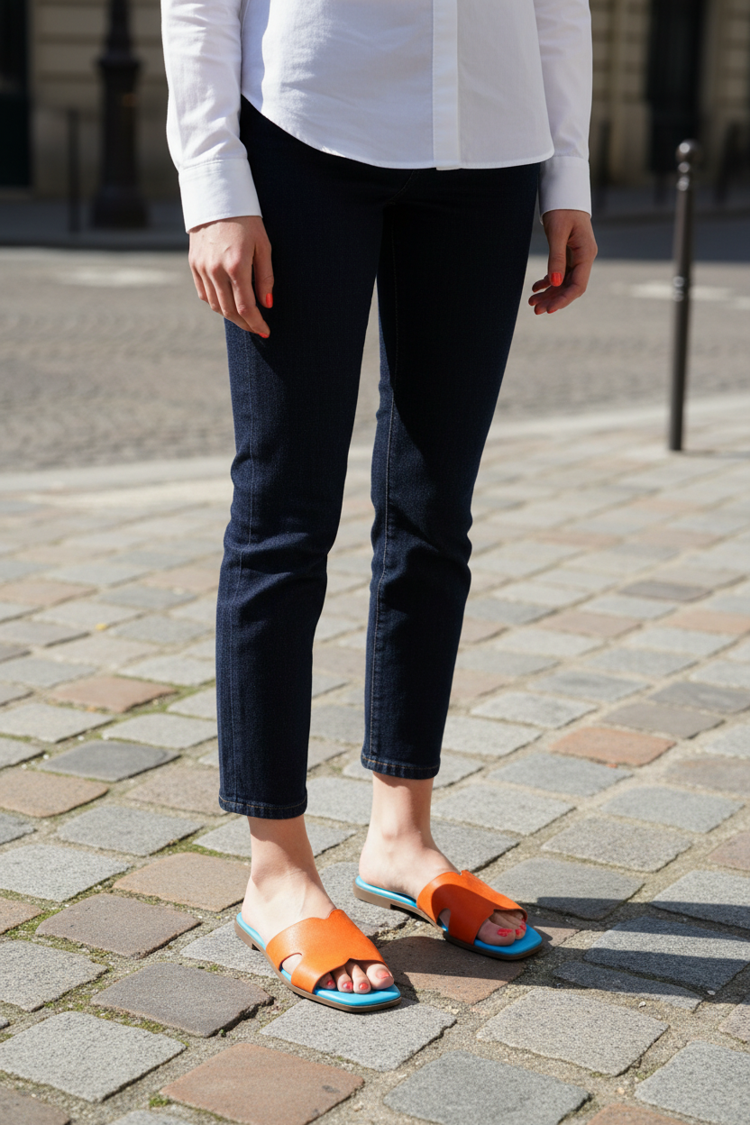 Mules H orange turquoise portées – face v2