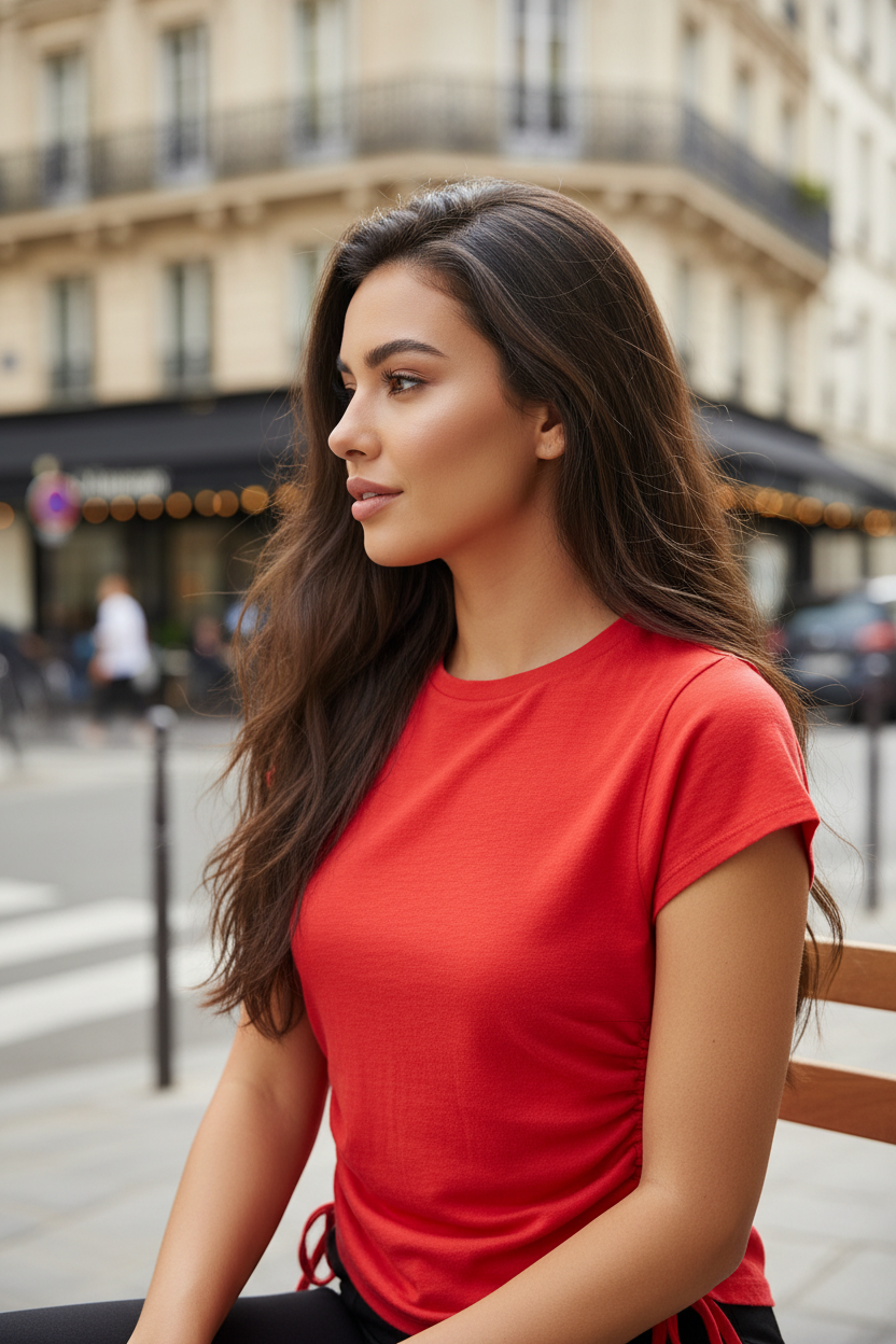 T-shirt rouge froncé - dos