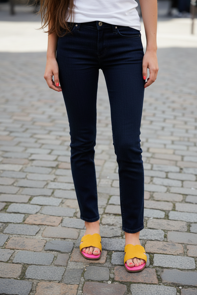 Mules H jaune rose portées – face